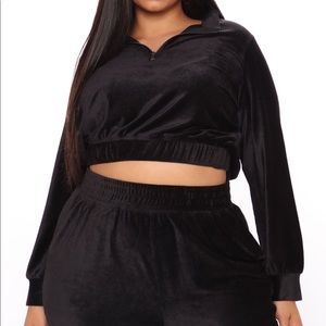 Black Velour Sweat Suit Set